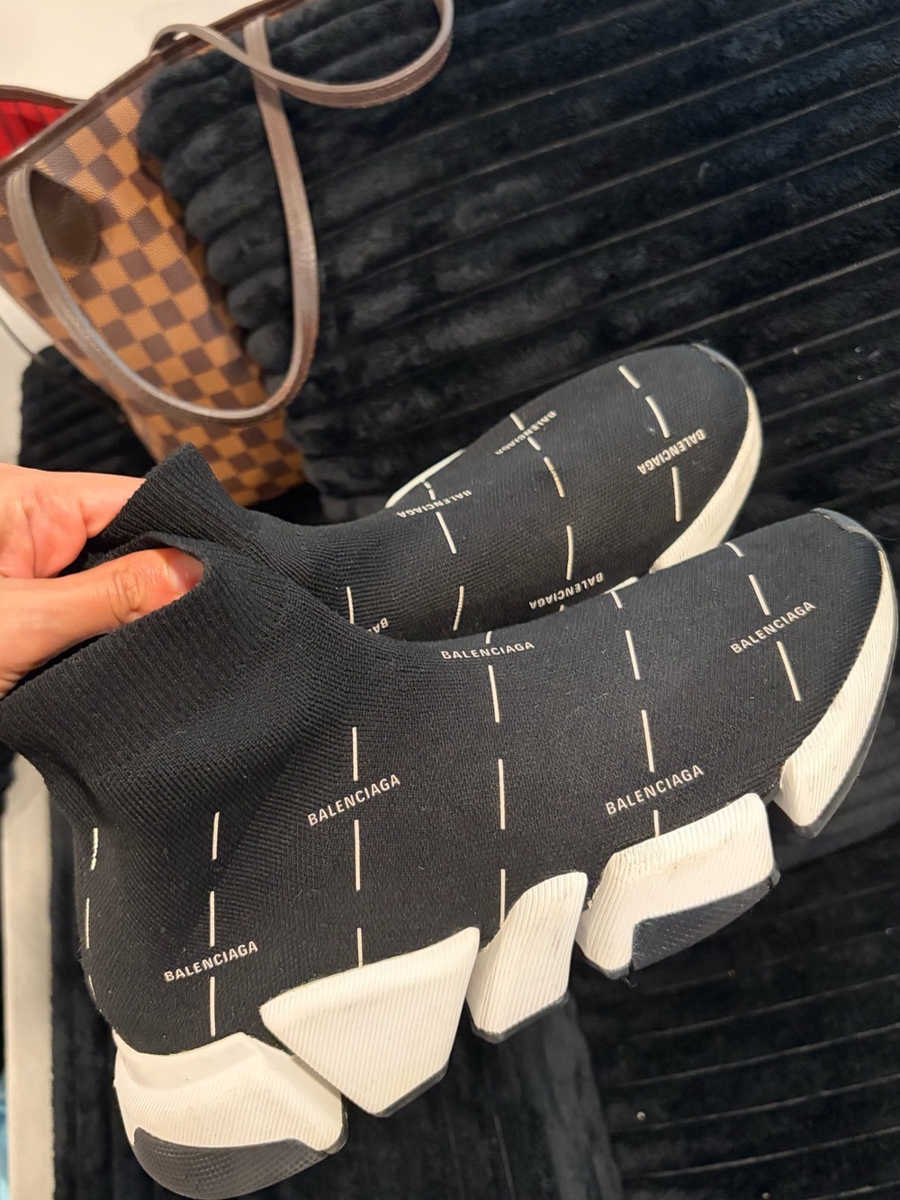 Balenciaga Black Knit Sock Sneakers with White Chunky Soles